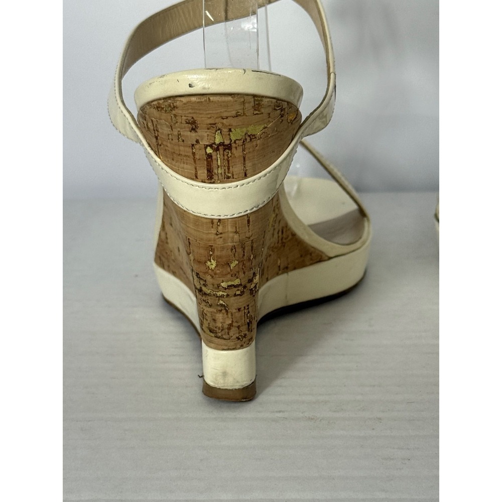 Jimmy Choo‎ London Wedge Sandals Women's Size 7 Cream Open Toe Ankle Strap - Picture 6 of 7